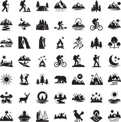 Fototapeta premium Set of adventure camping and mountain sport icons with adventure