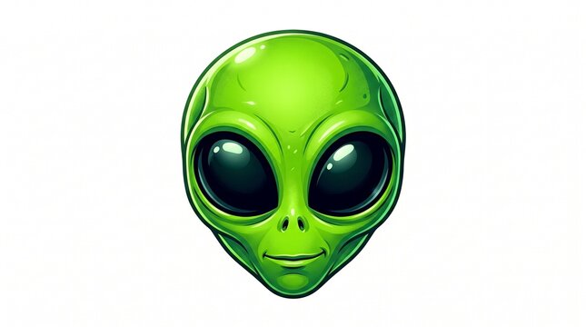 A stylized illustration of an alien head with large eyes