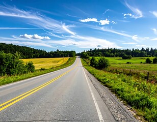 Naklejka premium A serene road stretching through a countryside landscape