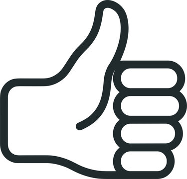 Thumbs up line icon featuring hand gesture representing approval success positive feedback agreement like button recommendation corporate vote and validation minimalist vector illustration.