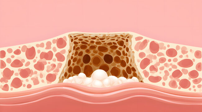 A cross-sectional depiction illustrating a blocked skin pore filled with sebum developing into a whitehead comedo.