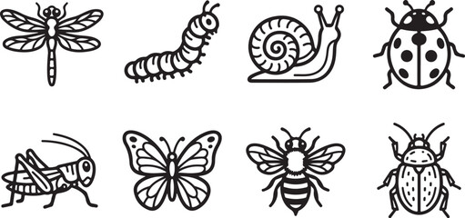 Eight classic insects and bugs vector illustration © Torikul
