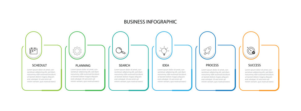 Vector flat template circle infographics. Business concept with 6 options and labels. Four steps for content, flowchart, timeline, levels