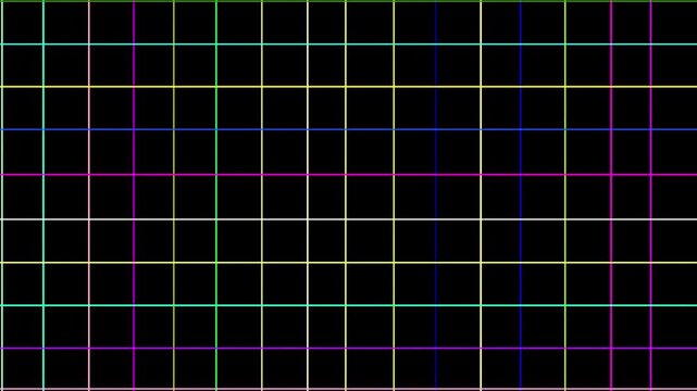 Abstract neon grid pattern with colorful glowing lines on black background