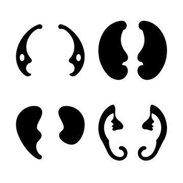 Set of four black curved bracket style icons - Minimalist black curved bracket icons in four different styles for design and illustration use.