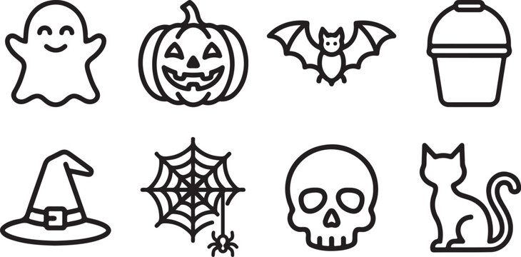 Halloween-themed icons set with ghost and pumpkin