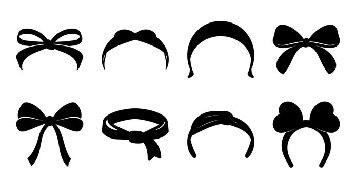 Black hair bows and headbands set - A collection of stylish black hair accessories including bows and headbands, perfect for fashion or event designs.