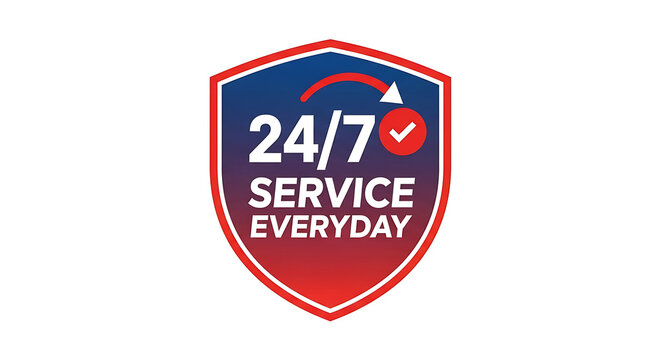 247 service support badge with red and blue colors