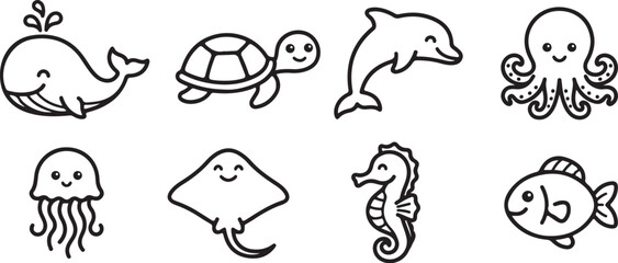 Charming cartoon sea creatures illustration © Torikul