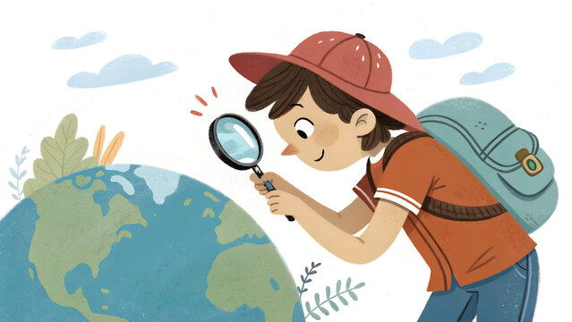 Curious Child Exploring the World with Magnifying Glass 
