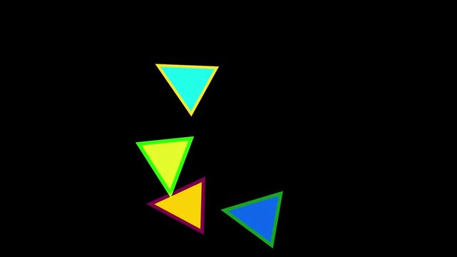 Abstract geometric composition with colorful overlapping triangles on black background