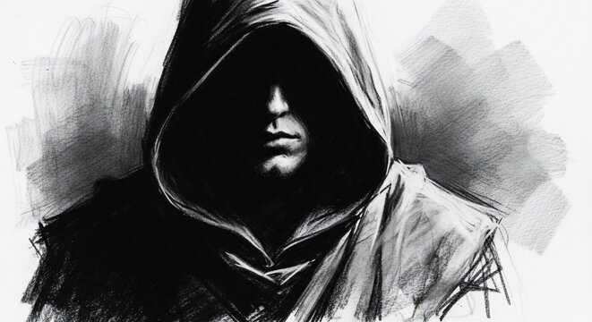 Hooded figure portrait illustration