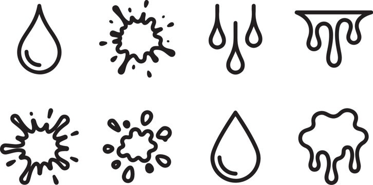 Water droplet splash and evaporation icons set