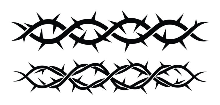 Set of two crown of thorns borders isolated on white background