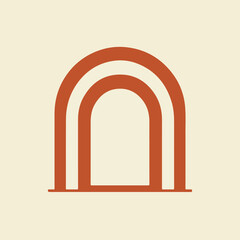 Fototapeta premium Minimalist geometric arch logo icon in earthy orange.