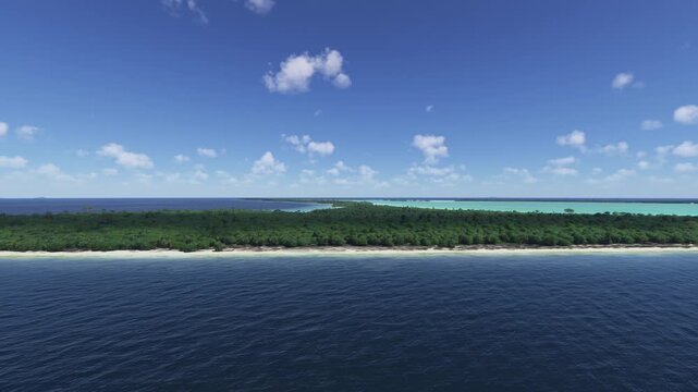 Side aerial drone shot of Tūpai or Motu Iti in Society Islands. French Polynesia