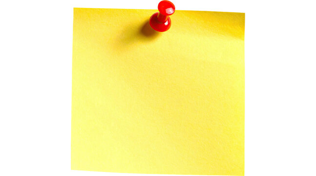 sticky note with push pin isolated on transparent background