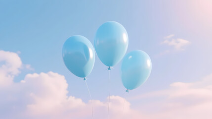 Obraz premium Three light blue balloons in a dreamy sky