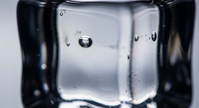 Ice cube with bubbles close up