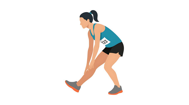 Female runner stretching hamstrings before a race