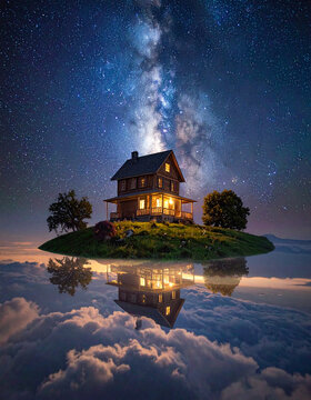 House under milky way