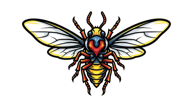 Detailed honey bee insect illustration with symmetrical wings spread.
