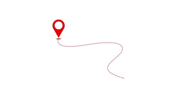 Two red location pin icon animations connected by dotted path on white background and green screen. 4K animated for business video, motion graphics, map visuals, navigation, 4k quality animation video