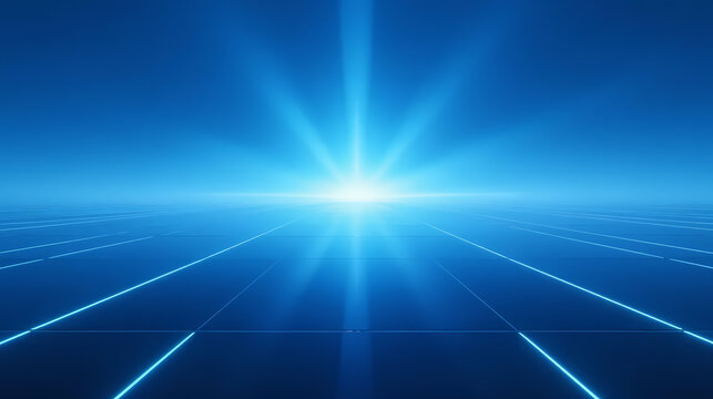 Brilliant white light with blue beams in futuristic space