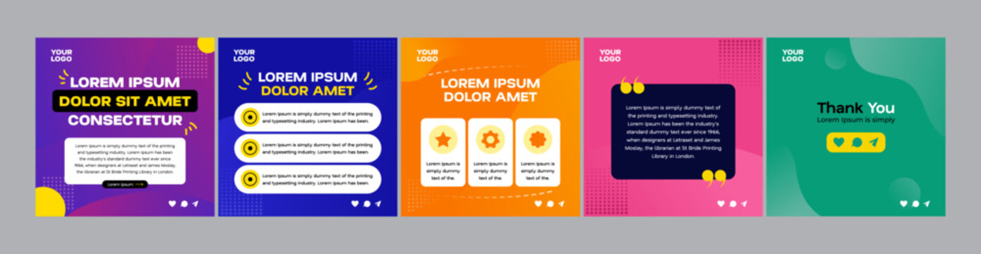 Vibrant square multi slide social media carousel template vector