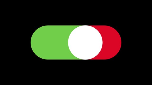 Toggle switch animation, turning on and off on a dark background.