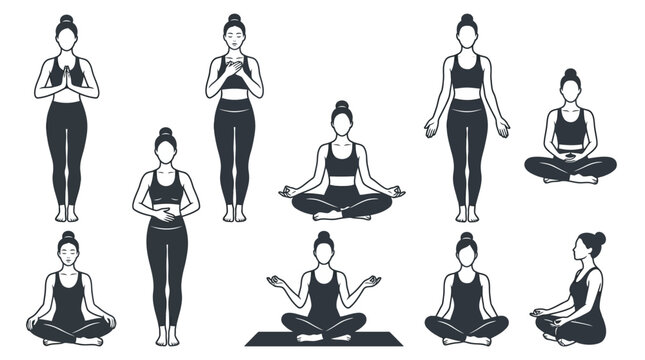 Vector illustration of woman in various yoga poses