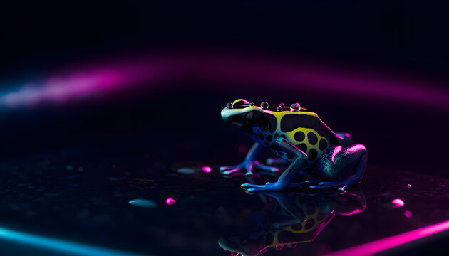 Stunning Macro Photograph of a Colorful Poison Dart Frog on a Reflective Surface