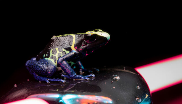 Stunning Macro Photograph of a Colorful Poison Dart Frog on a Reflective Surface
