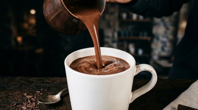 Freshly brewed coffee being poured into a white ceramic cup.