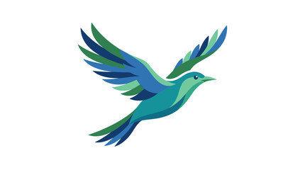 Fototapeta premium colorful hummingbird, flying bird, green blue, vector icon isolated on White Background flat vector eps silhouette