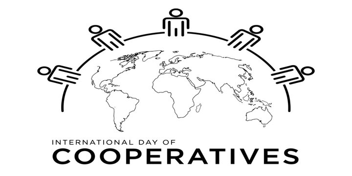 International day of cooperatives logo design with a global map and people icons arranged in a circle representing unity teamwork and international support Vector, illustration