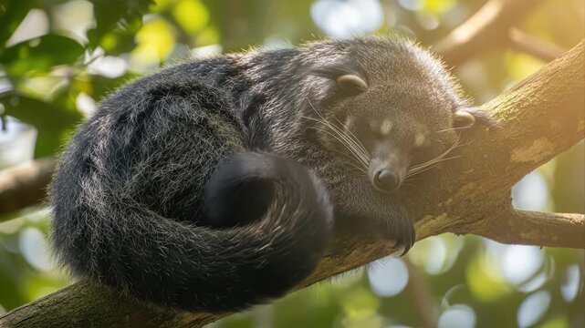 Binturong Sleeping on a Tree Branch