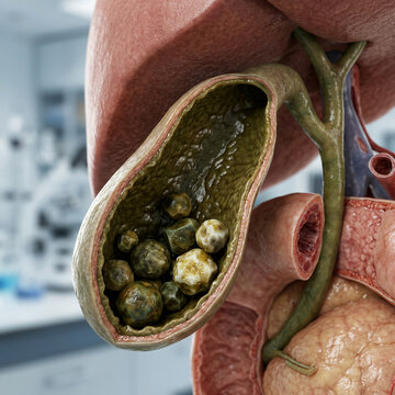 Gallstones Inside Human Gallbladder Anatomical Cutaway Medical 3D Visualization