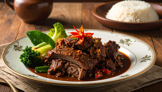 Indonesian rendang dish served