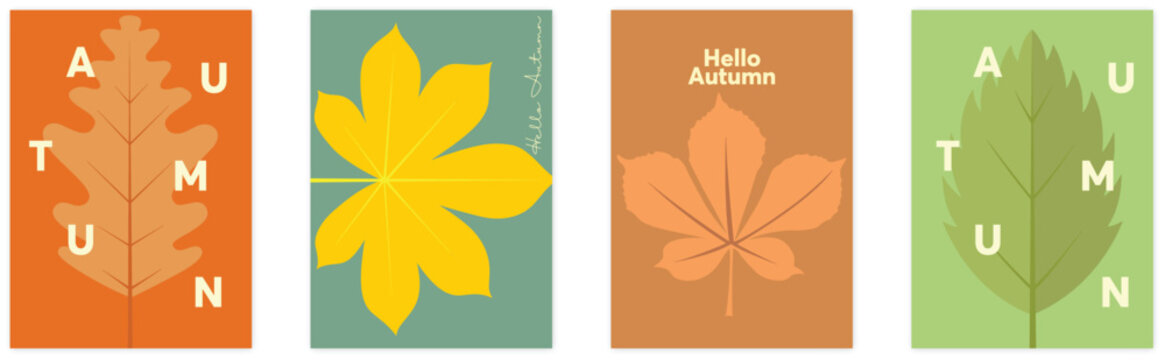 Autumn. Fall. A set of simple flat vector illustrations. Background patterns hello autumn, autumn sale, seasons. Perfect background for banner, poster, flyer, cover.