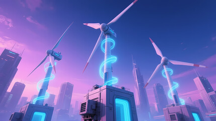Obraz premium Blue energy spirals around wind turbines