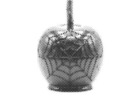 Sweet Candy Apple Dessert in Halftone Halloween Style for Retro Vintage Spooky Food Treat.