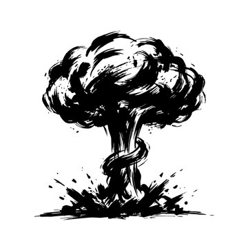 A massive explosion occurs with smoke rising rapidly outdoors