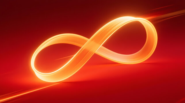 Glowing orange infinity symbol on red background