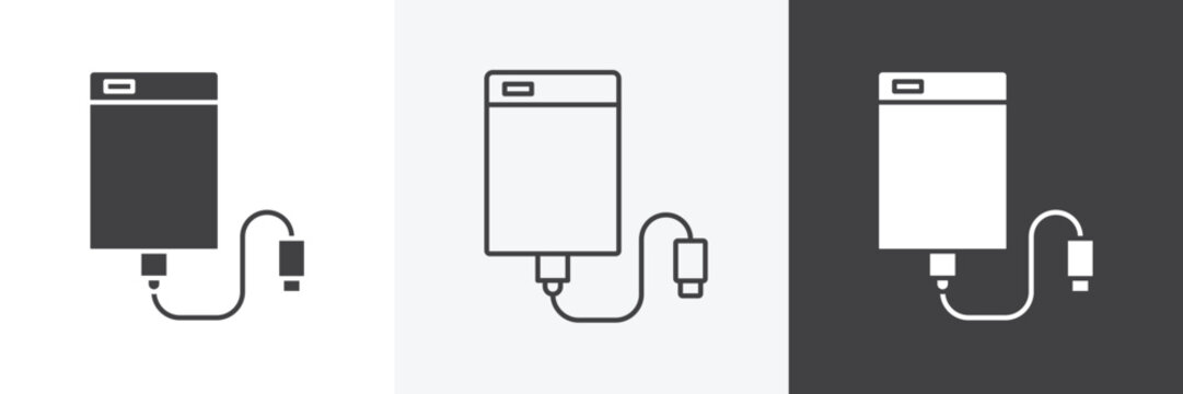 External hard drive icons in Thin line black color. flat simple vector symbols illustration.