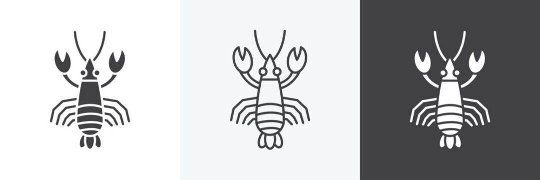 Lobster icons in Thin line black color. flat simple vector symbols illustration.