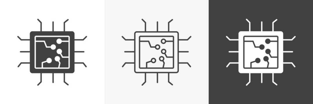 Microchip icons in Thin line black color. flat simple vector symbols illustration.