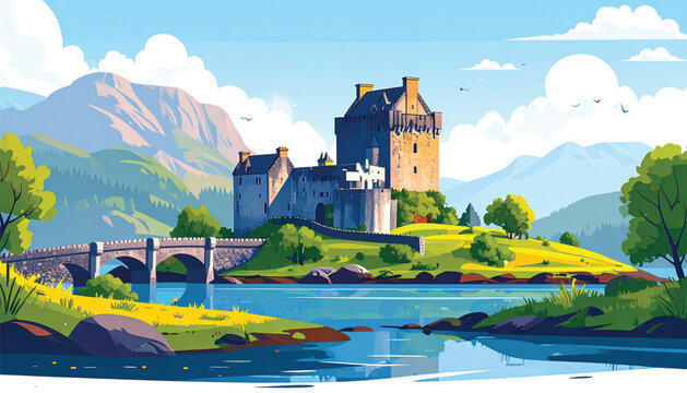 Large Castle on a River Bank.