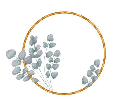 Eucalyptus wreath, Wooden hoop, elegante Eucalyptus branches, Hand painted watercolor Illustration 