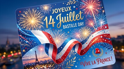 Bastille Day Fireworks Paris France Flag Celebration